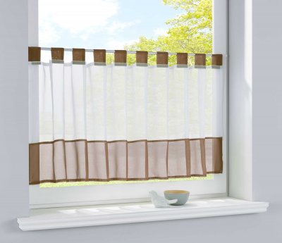 -610700-Scheibengardine Voile Gardine Schlaufen mit Bordüre 50 x 160 cm (HxB) -610700-