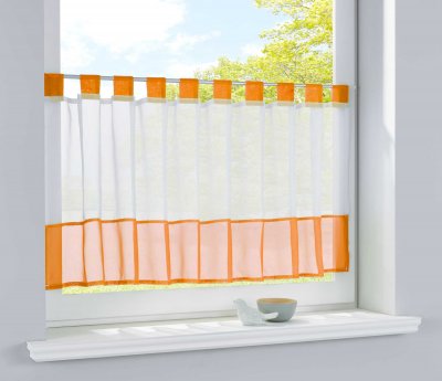 -610700-Scheibengardine Voile Gardine Schlaufen mit Bordüre 50 x 160 cm (HxB) -610700-