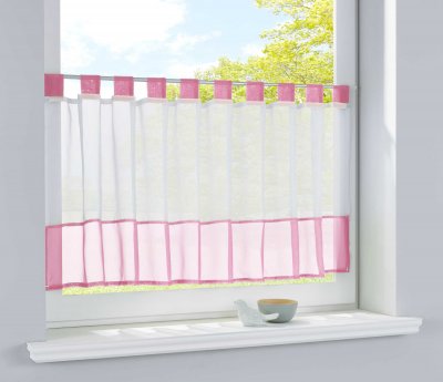 -610700-Scheibengardine Voile Gardine Schlaufen mit Bordüre 50 x 160 cm (HxB) -610700-