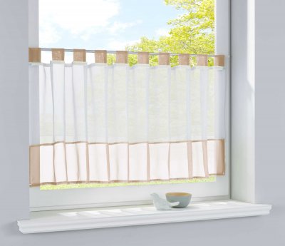 -610700-Scheibengardine Voile Gardine Schlaufen mit Bordüre 50 x 160 cm (HxB) -610700-