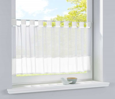 -610700-Scheibengardine Voile Gardine Schlaufen mit Bordüre 50 x 160 cm (HxB) -610700-
