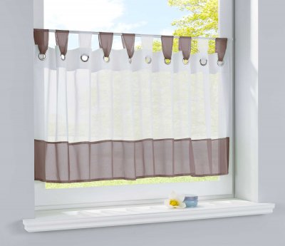 -610710-Scheibengardine Voile Gardine Ösen mit Bordüre 50 x 160 cm (HxB) -610710-