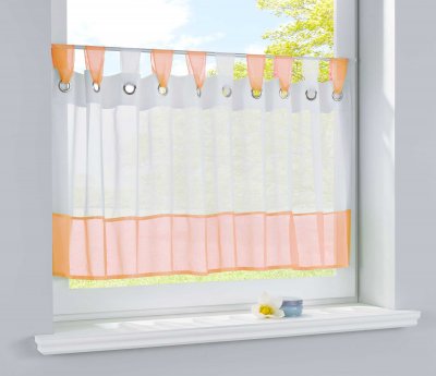 -610710-Scheibengardine Voile Gardine Ösen mit Bordüre 50 x 160 cm (HxB) -610710-