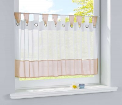 -610710-Scheibengardine Voile Gardine Ösen mit Bordüre 50 x 160 cm (HxB) -610710-