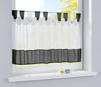 -610710-Scheibengardine Voile Gardine Ösen mit Bordüre 50 x 160 cm (HxB) -610710-
