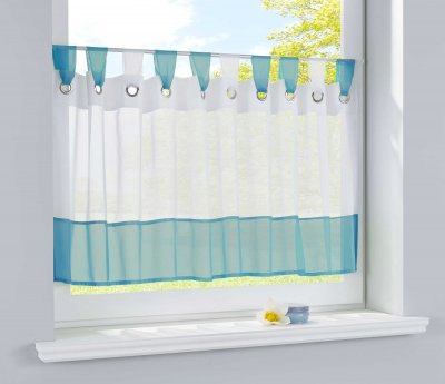 -610710-Scheibengardine Voile Gardine Ösen mit Bordüre 50 x 160 cm (HxB) -610710-