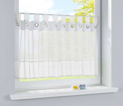 -610710-Scheibengardine Voile Gardine Ösen mit Bordüre 50 x 160 cm (HxB) -610710-