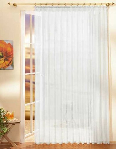 -610011- Weiß 245x450 Gardinen Store Voile mit Kräuselband -610011-