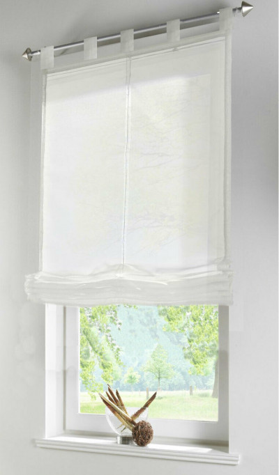 -610070- Creme 170X80 (HXB) Raffrollo transparent UNI aus Voile mit Schlaufen -610070-