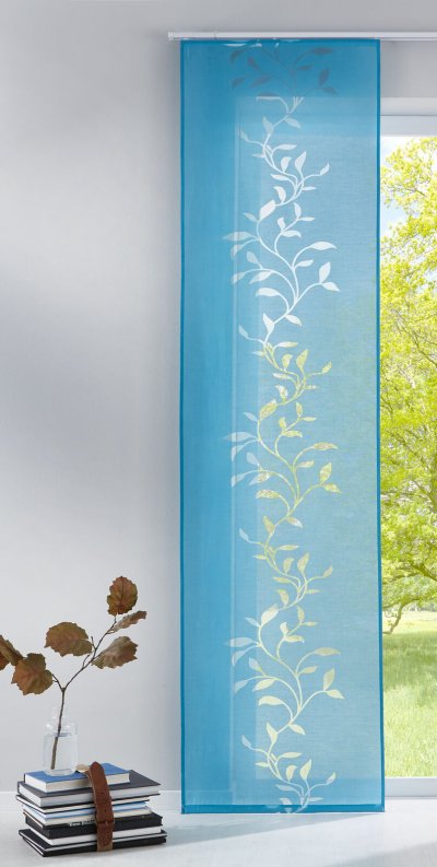 -85611-  Türkis-245x60 (HxB) Flächenvorhang Schiebegardine Ausbrenner Tendril