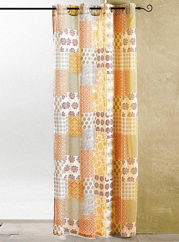 Dekoschal, mit Ösen, Farbe Bunt, Design Patchwork Print, Indigo, Waschbar, in verschiedenen Größen erhältlich -044252-
