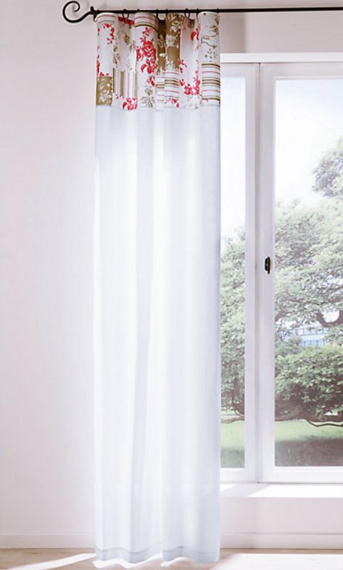 Dekoschal, mit Kräuselband, Blickdicht, Farbe Weiss, Design Blende in Patchwork-Optik, Landhausstil, in verschiedenen Größen erhältlich 036039