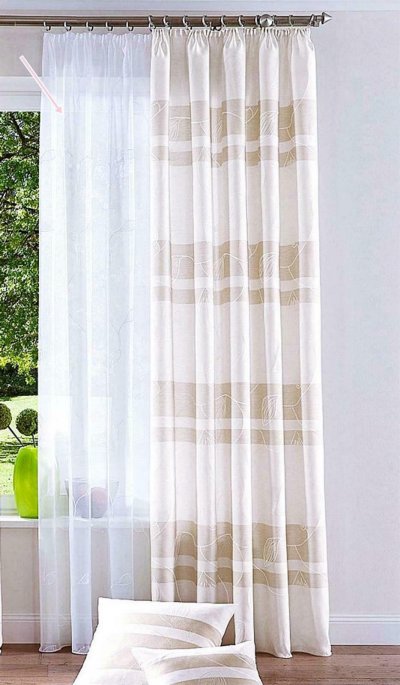 Dekoschal, mit Kräuselband, Farbe Weiss, Design Blätter und Ranken, Transparent, Waschbar, in verschiedenen Größen erhältlich