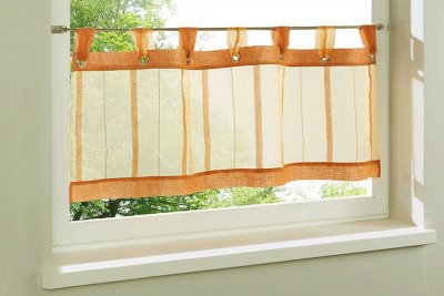 Panneaux, mit Schlaufen, Farbe Terra, eingewebte Längsstreifen in Leinenoptik, Organza-Qualität, Leicht Glänzend, Transparent, Waschbar, in verschiedenen Größen erhältlich