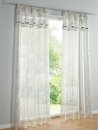 Dekostore, transparenter Stoff in Seidenoptik, Blende beduckt mit silber Blumen,  chemische Reinigung,  ,