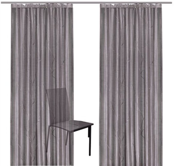 Fertigdeko, 2er Pack, schöne Gardine in Seidenoptik mit Stickerei, halbtransparent, , KräuselbandFarbe Grau, Größe (HxB) 145x140