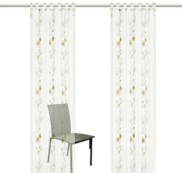 Gardine, mit Schlaufen, 1 Stück Farbe Sand, Design Blumenranken, Bestickt, Transparent, Waschbar, in verschiedenen Größen erhältlich