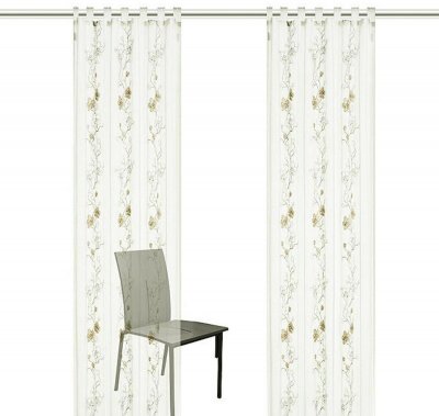 Gardine, mit Schlaufen, 1 Stück Farbe Sand, Design Blumenranken, Bestickt, Transparent, Waschbar, in verschiedenen Größen erhältlich