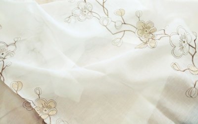 Gardine, mit Schlaufen, 1 Stück Farbe Sand, Design Blumenranken, Bestickt, Transparent, Waschbar, in verschiedenen Größen erhältlich