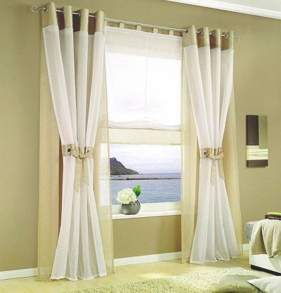 Gardine, mit Ösen, Farbe Sand, Design Uni, halbtransparenter Stoff, Waschbar, Maße HxB 250x140cm