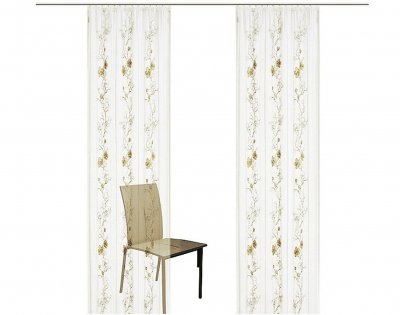 Gardine, mit Kräuselband, Farbe Sand, Design Blumenranken, Bestickt, Transparent, Waschbar, in verschiedenen Größen erhältlich