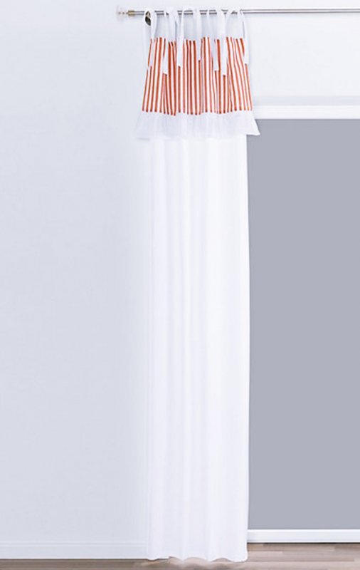 Dekoschal, mit Bindebändern, Farbe Weiss, Orange, Design Streifen, Landhaus, Blickdicht, Waschbar, in verschiedenen Größen erhältlich