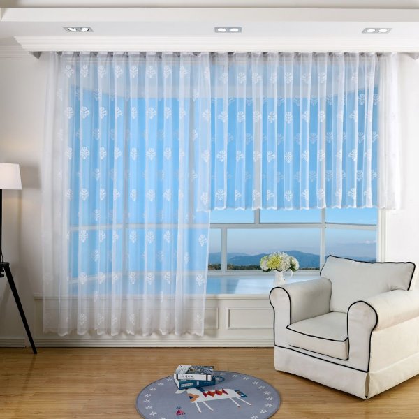 -13142-Bogenstore Jacquard Gardine Kräuselband Blumenmuster Store Barock -13142-