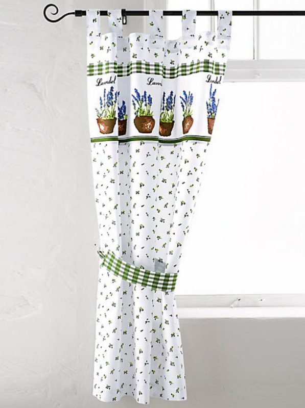 Dekoschal, mit Schlaufen, Farbe Weiss/Grün, Design Lavendel, Landhausstil, Blickdicht, Waschbar, in verschiedenen Größen erhältlich