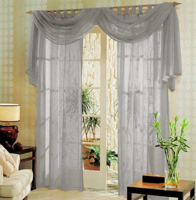 -60999- Grau 245x140 Voile komplett GARDINEN SET 3tlg....