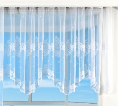 -13140- Weiß 145x600 Jacquard Bogenstore Gardine Kräuselband Blumenmuster Store Barock -13140-