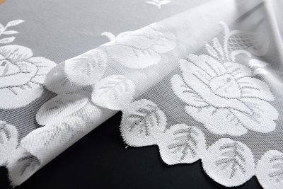 -13140- Weiß 145x600 Jacquard Bogenstore Gardine Kräuselband Blumenmuster Store Barock -13140-