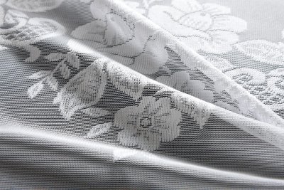 -13140- Weiß 145x600 Jacquard Bogenstore Gardine Kräuselband Blumenmuster Store Barock -13140-