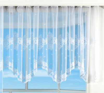 -13140- Weiß 145x600 Jacquard Bogenstore Gardine Kräuselband Blumenmuster Store Barock -13140-
