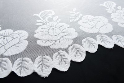 -13140- Weiß 145x600 Jacquard Bogenstore Gardine Kräuselband Blumenmuster Store Barock -13140-
