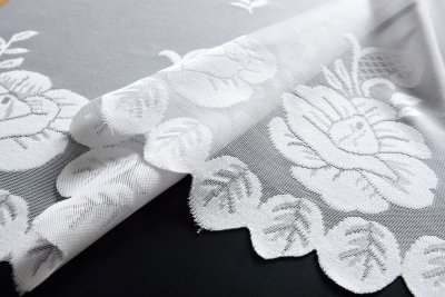 -13140- Weiß 145x600 Jacquard Bogenstore Gardine Kräuselband Blumenmuster Store Barock -13140-