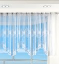 -13140- Weiß 145x600 Jacquard Bogenstore Gardine Kräuselband Blumenmuster Store Barock -13140-