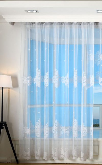 -13140- Weiß 245x300 Jacquard Bogenstore Gardine...