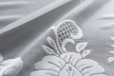 -13140- Weiß 245x300 Jacquard Bogenstore Gardine Kräuselband Blumenmuster Store Barock -13140-