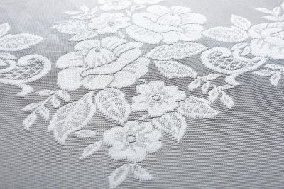 -13140- Weiß 245x300 Jacquard Bogenstore Gardine Kräuselband Blumenmuster Store Barock -13140-