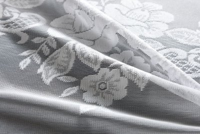 -13140- Weiß 245x300 Jacquard Bogenstore Gardine Kräuselband Blumenmuster Store Barock -13140-