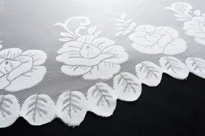 -13140- Weiß 245x300 Jacquard Bogenstore Gardine Kräuselband Blumenmuster Store Barock -13140-