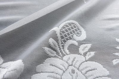 -13140- Weiß 245x300 Jacquard Bogenstore Gardine Kräuselband Blumenmuster Store Barock -13140-