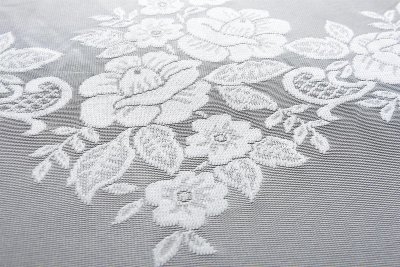 -13140- Weiß 245x300 Jacquard Bogenstore Gardine Kräuselband Blumenmuster Store Barock -13140-