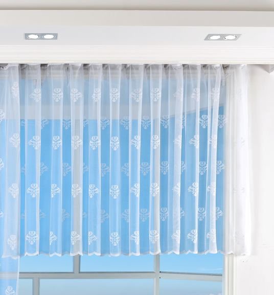 -13142- Weiß 145x450 Bogenstore Jacquard Gardine Kräuselband Blumenmuster Store Barock -13142-