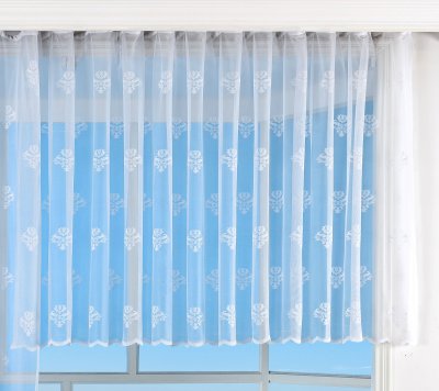 -13142- Weiß 145x450 Bogenstore Jacquard Gardine Kräuselband Blumenmuster Store Barock -13142-
