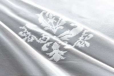 -13142- Weiß 145x450 Bogenstore Jacquard Gardine Kräuselband Blumenmuster Store Barock -13142-
