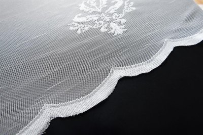 -13142- Weiß 145x450 Bogenstore Jacquard Gardine Kräuselband Blumenmuster Store Barock -13142-