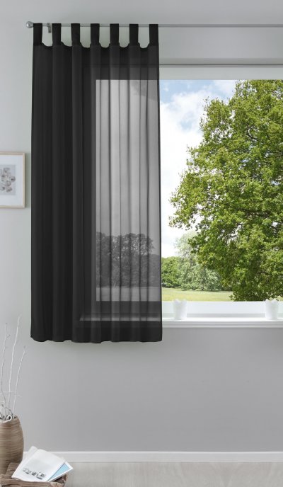 -611750- Schwarz 175x140 Schlaufenschal Gardine Voile...