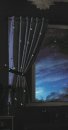 -20495- Blau 1 Stück 175x145 Vorhang fluoreszierend leuchtend Mond Sterne Schlaufenband Kinder -20495-