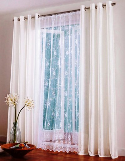 Gardine, Jacquard, mit Kräuselband, Farbe Weiss,...